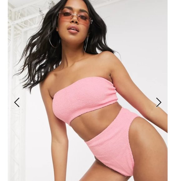 ASOS Other - ASOS DESIGN pink crinkle high leg highwaist bikini